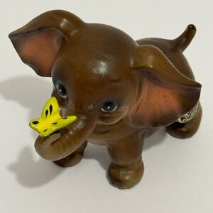 Vintage Josef Originals Elephant with Yellow Butterfly on Nose Figurine 1960’s